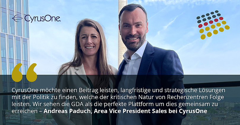 [Translate to Englisch:] Anna Klaft und Andreas Paduch: GDA gewinnt CyrusOne als Premium Partner