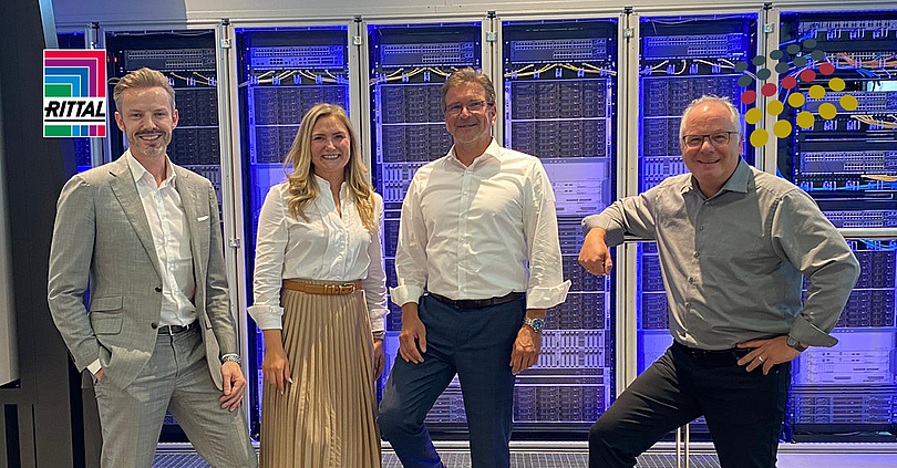 GDA General Secretary Eva Baumgärtner visited the Rittal experts in Herborn, who will be actively involved in the GDA Think Tank (from left to right): Radek Stolar (Director Business Development & Strategy IT), Michael Nicolai (VP IT Sales Germany) and Marcus Fischbach (Director Strategic Alliances).